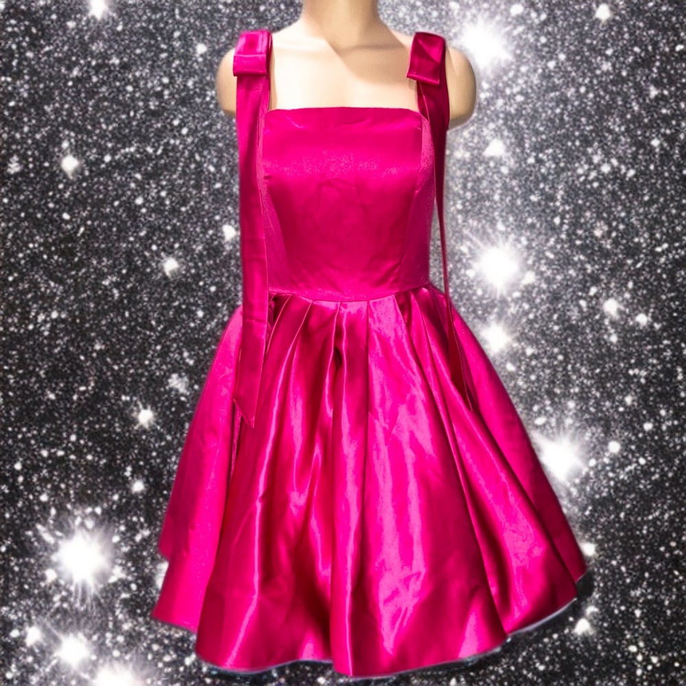 Barbiecore Pretty Party Hot Pink Satin Skater Fit Flare Mini Dress Prom Sz M NWT